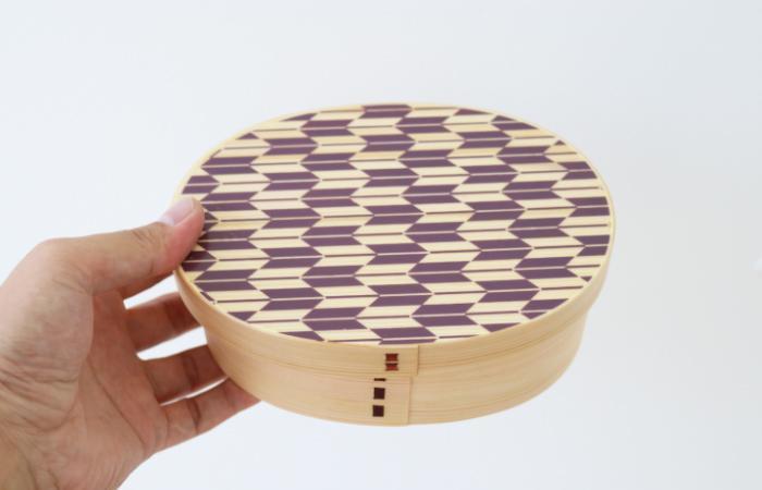 紀州漆器 曲げわっぱ まげわっぱ 弁当箱 矢羽柄 パープル 紫  ［YS100］