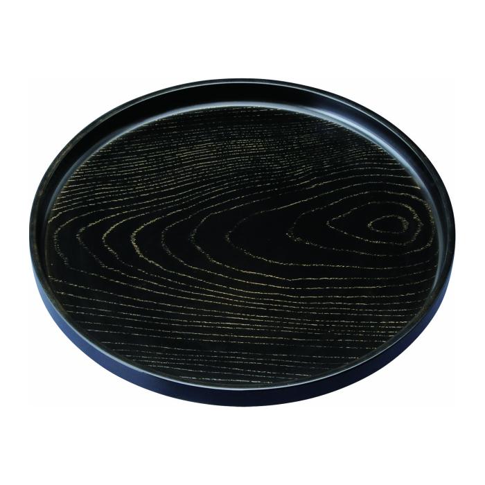 丸盆 30cm 金彩 黒ケヤキ杢 ノンスリップ