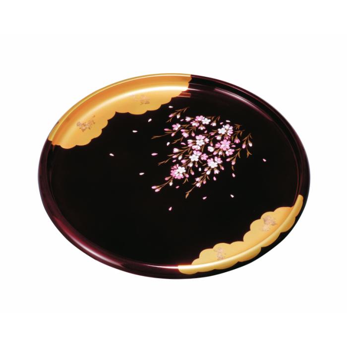丸盆 24cm 溜 金雲さくら