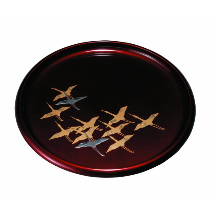 丸盆 24cm 玉虫 千羽鶴