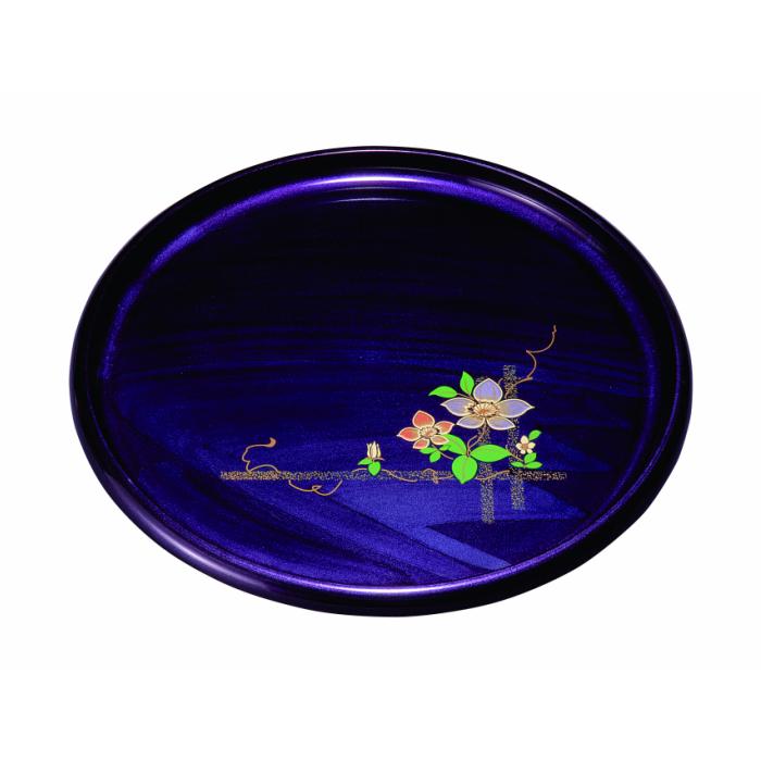 丸盆 紫雲杢 鉄線（盛絵） 33cm