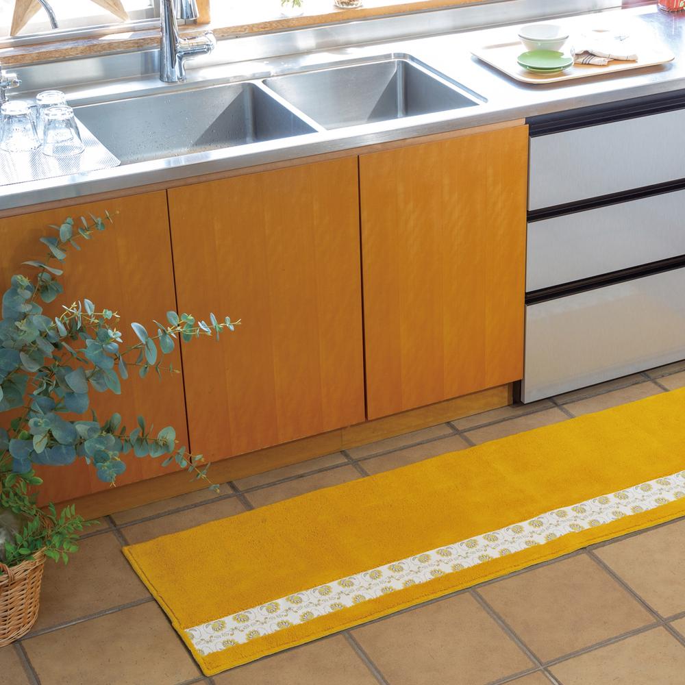 北欧フィンランドの「幸せを運ぶ鳥」小鳥柄のキッチンマット120cm　イエロー