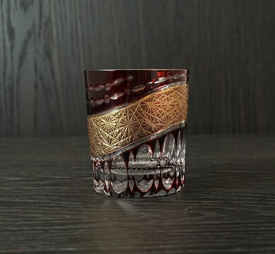 金帯切子グラス（漆技） レッド