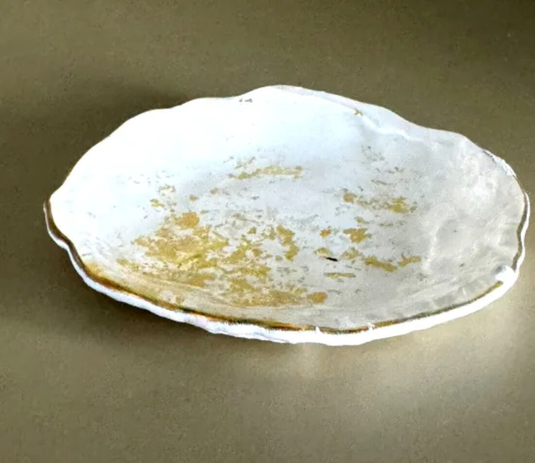 豆皿 口金ロック 古代金箔純白 ［NF169］