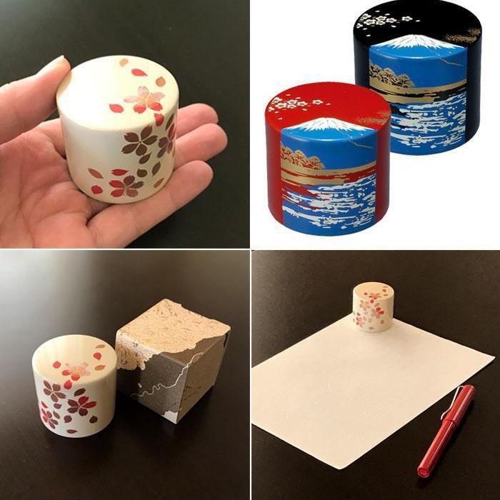 紀州漆器 文鎮 ペーパーウェイト 丸型 黒 桜【YG170】