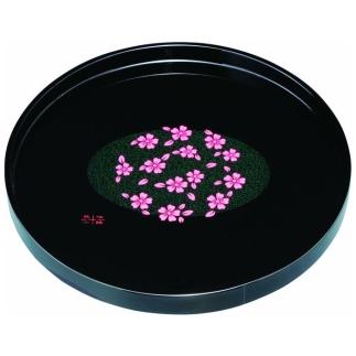 木製丸盆 30cm 黒 花咲小路【YG393】