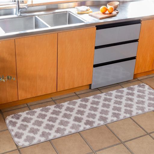 コスモトロンで作った人気のモロッカン柄吸水速乾キッチンマット縦50cm×横270cm ベージュ