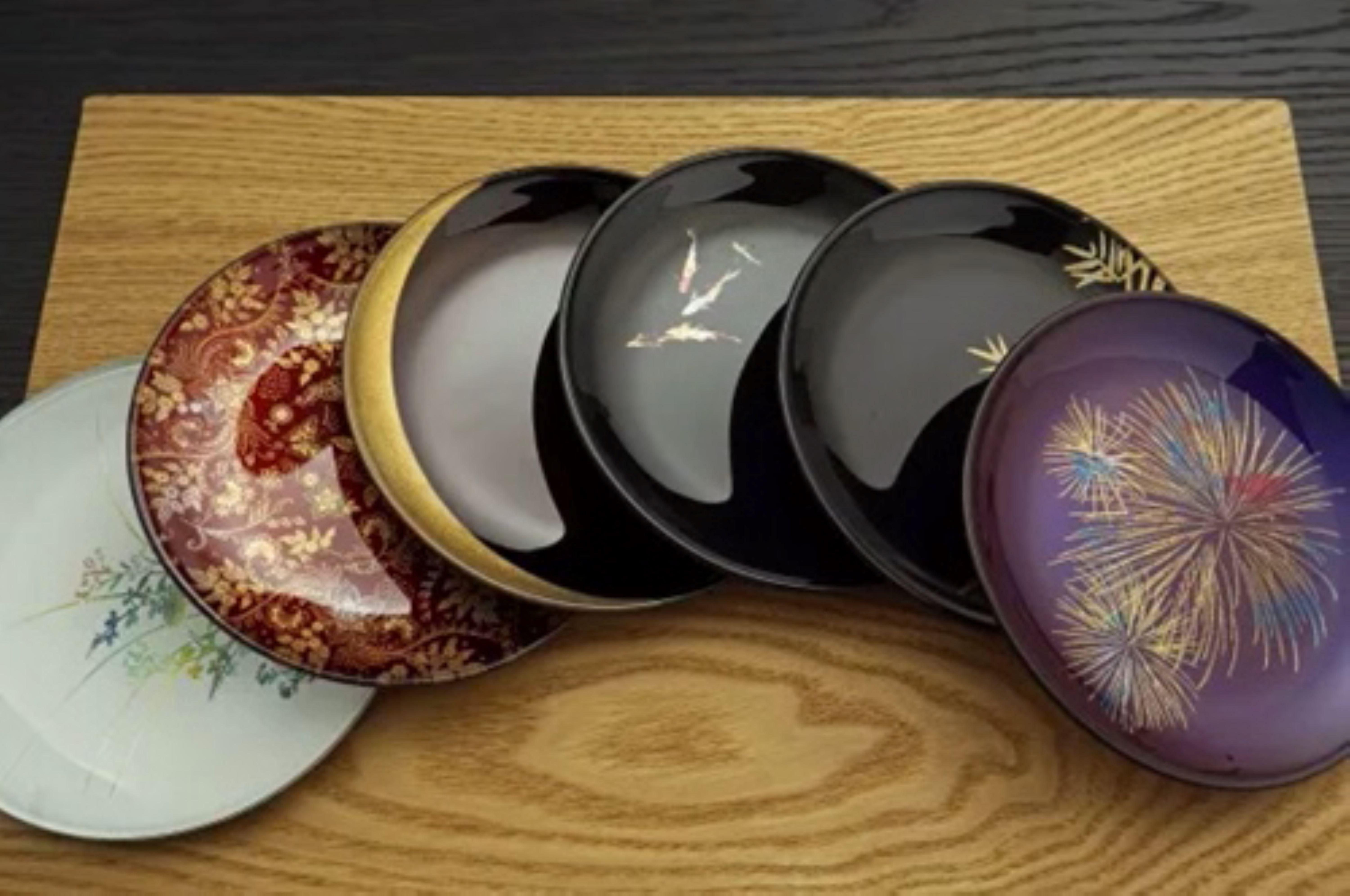 和柄蒔絵丸小皿6枚セット ［NF195］