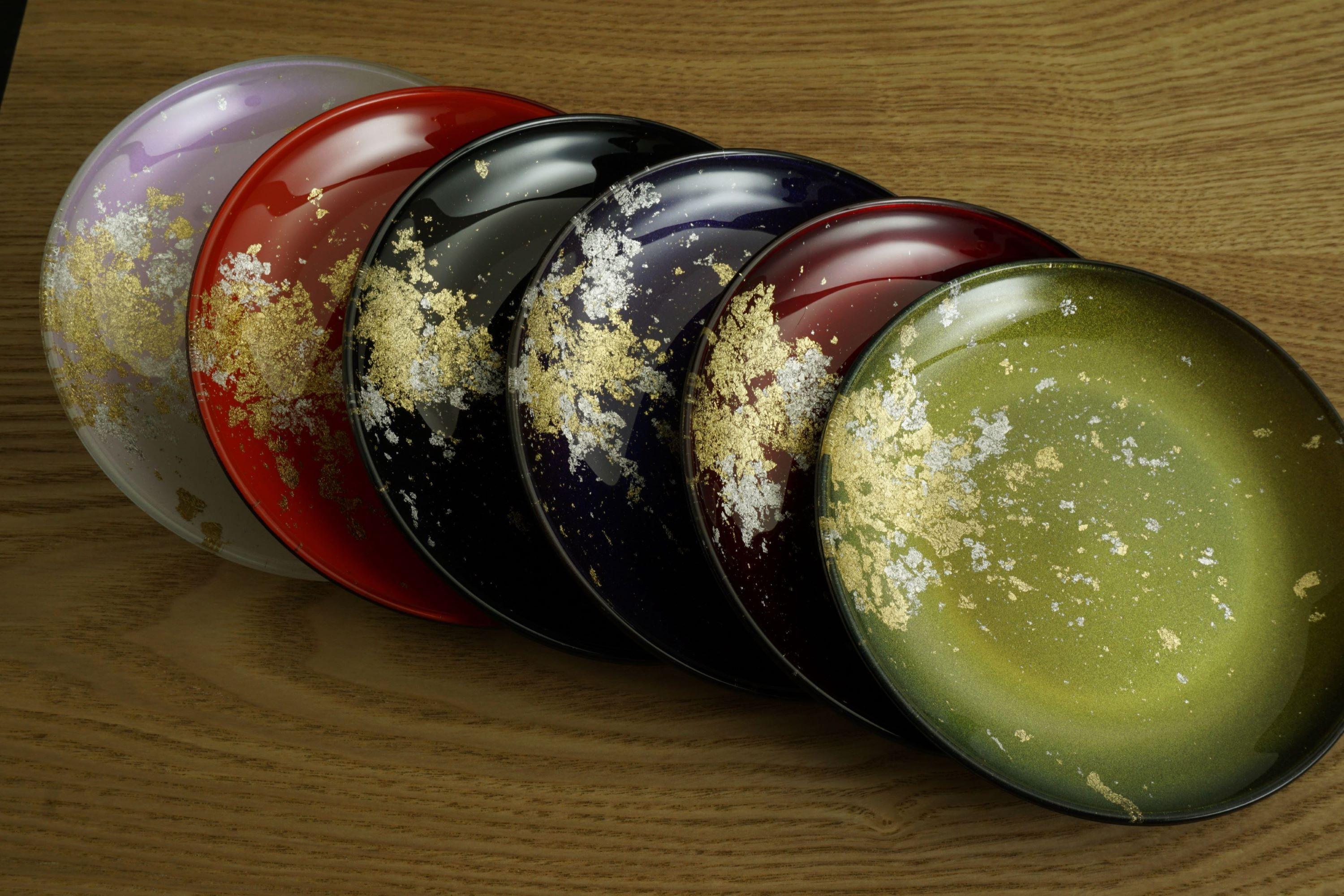 金銀箔ちらし丸小皿6枚セット ［NF193］