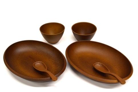 こもれび　木目調プレート&スープボール＆スプーンBRセット