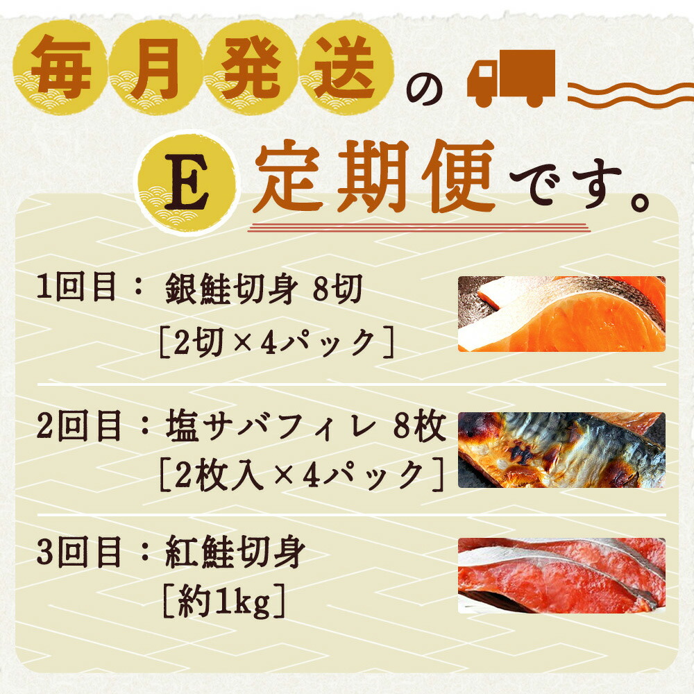 G60-T70_【定期便 全3回】魚鶴商店が選ぶ人気お魚E(銀鮭切身