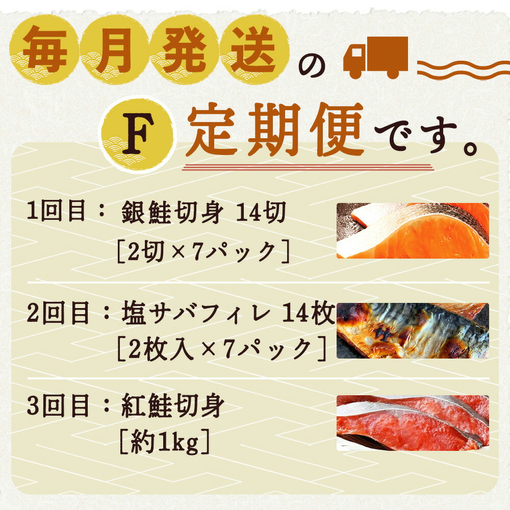 G60-T71_【定期便 全3回】魚鶴商店が選ぶ人気お魚F(銀鮭切身
