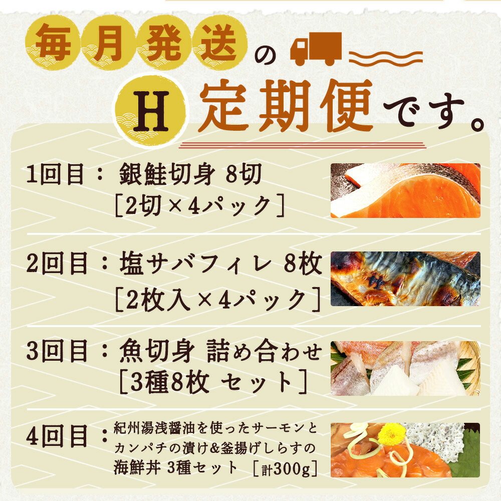 G60-T39_【定期便 全4回】魚鶴商店が選ぶ人気お魚H(銀鮭切身