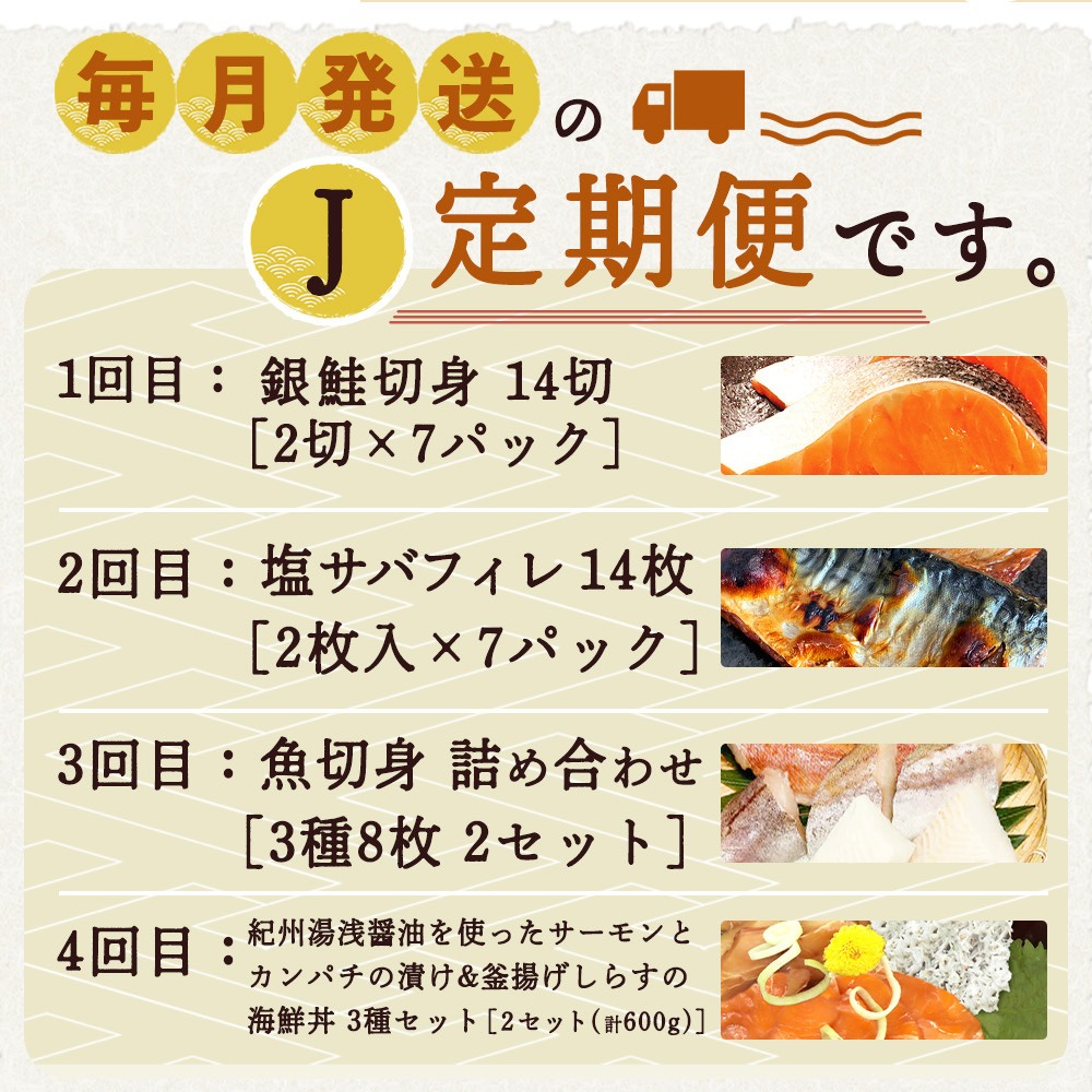 G60-T41_【定期便 全4回】魚鶴商店が選ぶ人気お魚J(銀鮭切身
