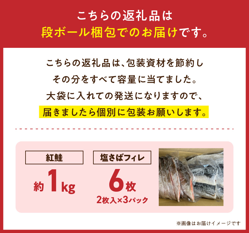 G7319_迷ったらコレ！！魚鶴商店の天然紅サケ 1kg & 塩さば 6