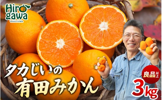 タカじいの 有田 みかん 3kg （良品 サイズおまかせ2S～2L） / 温州みかん 有田みかん 甘い 家庭用 和歌山 柑橘 ※1月順次発送【krs004-c-3-1A】