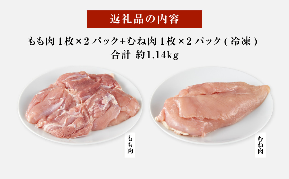 紀州うめどり もも肉 ＆ むね肉 4枚 合計 約1.14kg セット 冷凍 鶏肉 鶏 地鶏 肉