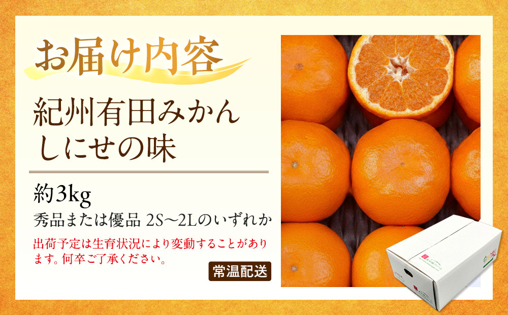 有田みかん しにせの味 約3kg S～2Lのいずれか 秀品または優品