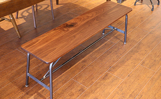 【艶消しブラック】高級ブラックウォルナット無垢材のアイアンベンチ