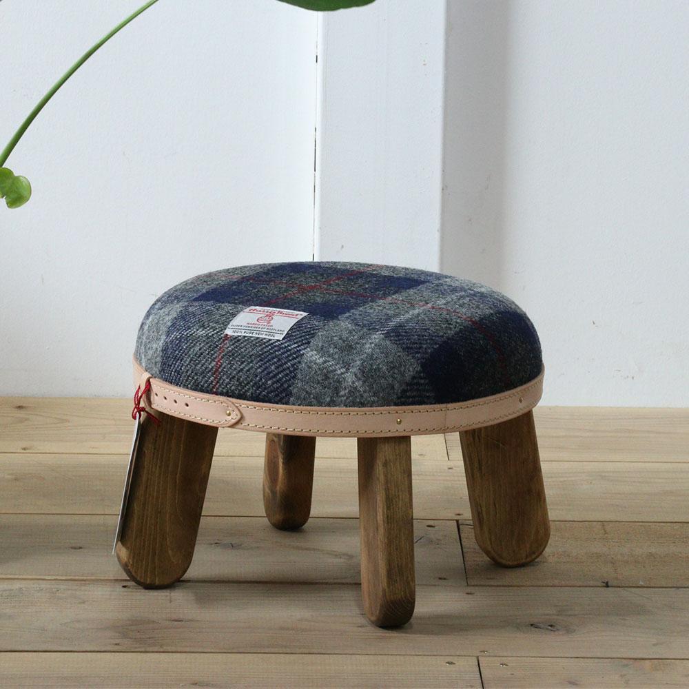 まぁるいスツール【ネイビー&グレーチェック×ブラウン】 子供 椅子イスキッズ HARRIS TWEED（ハリスツイード） 家具