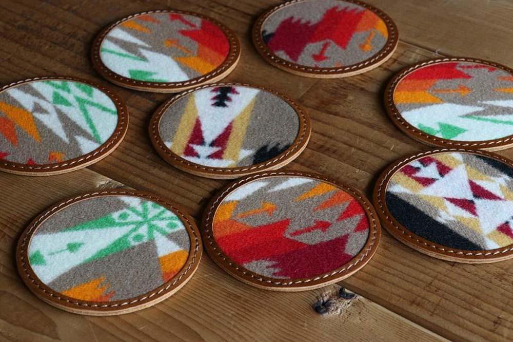 本革レザーコースターｘPENDLETON　【Tucson Khaki】2個セット