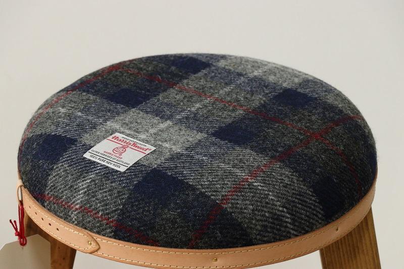 ハイスツール 【ネイビー&グレーチェック×ブラウン】HARRIS TWEED（ハリスツイード）家具