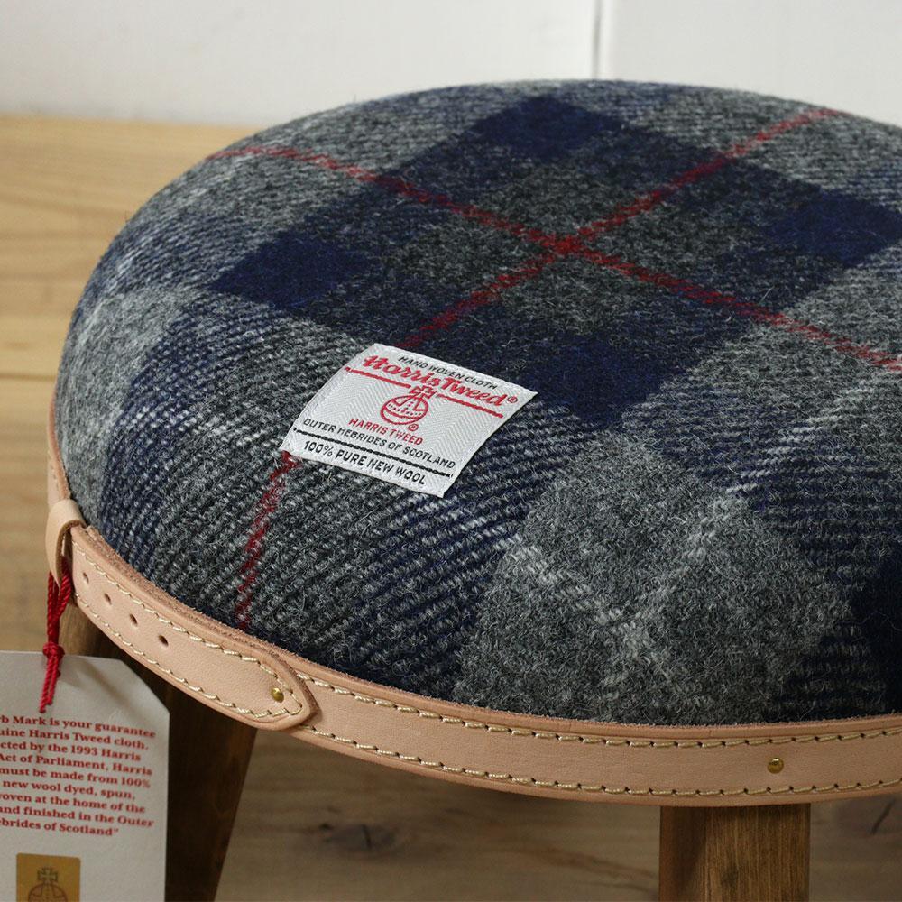 まぁるいスツール【ネイビー&グレーチェック×ブラウン】 子供 椅子イスキッズ HARRIS TWEED（ハリスツイード） 家具
