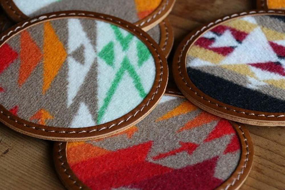 本革レザーコースターｘPENDLETON　【Tucson Khaki】2個セット