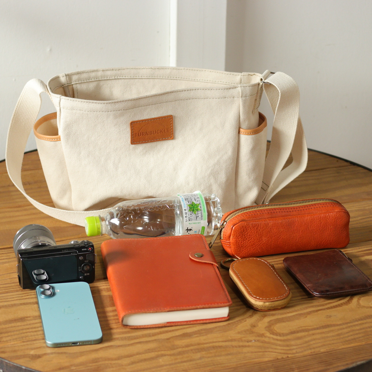 【ベージュ×オレンジレザー】SB-07 倉敷帆布×革 レザー ショルダーバッグ