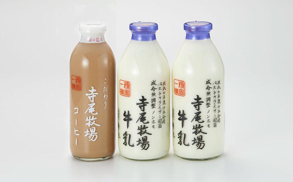 寺尾牧場のこだわり濃厚牛乳（ノンホモ牛乳）2本とコーヒー1本の合計3本セット［TM157w］