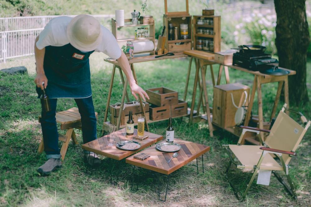 アウトドア用【ヘリンボーン天板】キャンプテーブル（SIL CAMP）