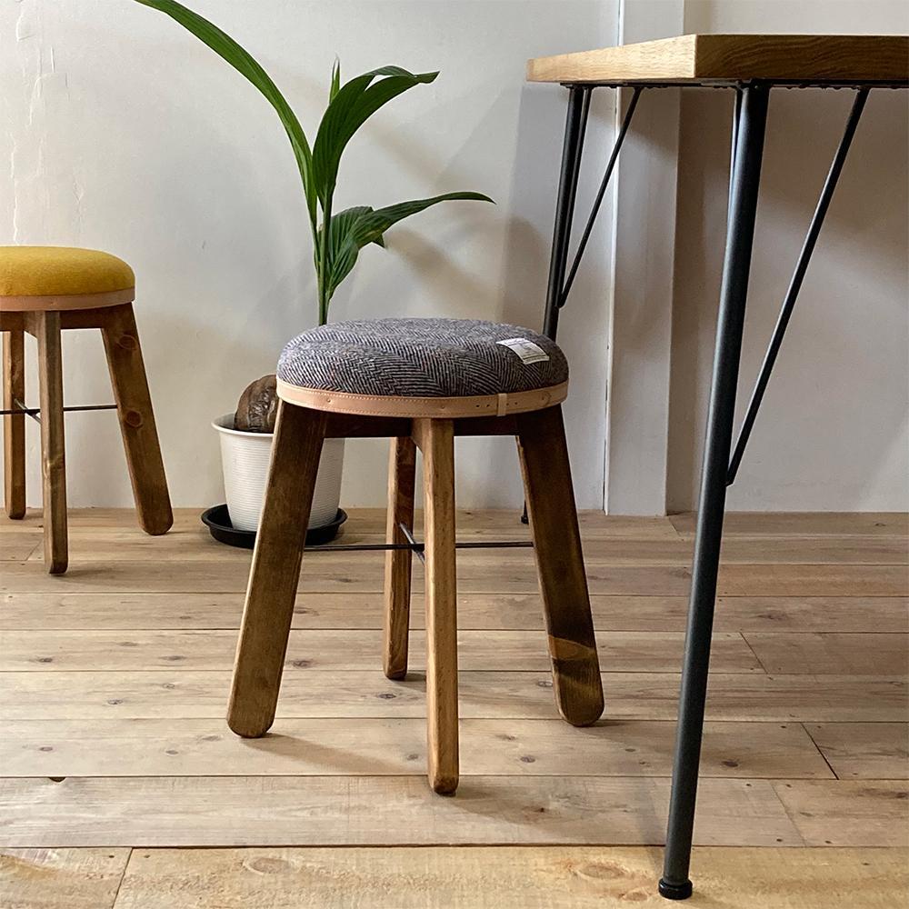 ハイスツール 【ネイビー&グレーチェック×ブラウン】HARRIS TWEED（ハリスツイード）家具