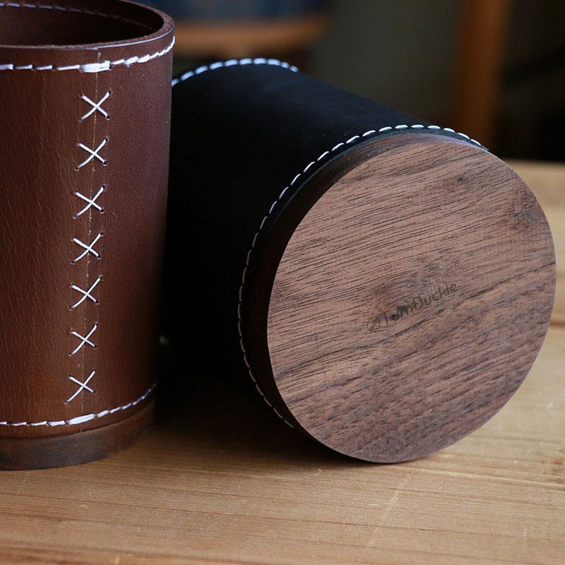 レザーとウォルナットのペン立て【ブラウン】