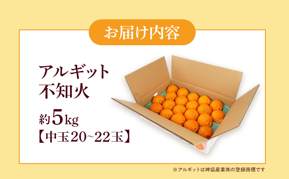 アルギット 不知火 約5kg 中玉 サイズ（20～22玉）| 先行予約 不知火 デコ みかん 甘い おいしい ジューシー 完熟 期間限定 数量限定 フルーツ 果物 柑橘 人気 おすすめ 高級 こだわり ギフト 旬 お取り寄せ 送料無料 和歌山 有田川町