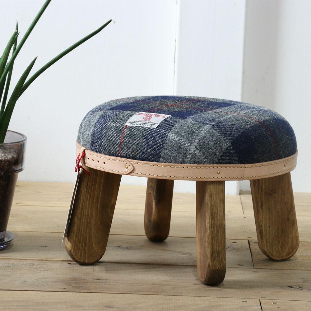 まぁるいスツール【ネイビー&グレーチェック×ブラウン】 子供 椅子イスキッズ HARRIS TWEED（ハリスツイード） 家具