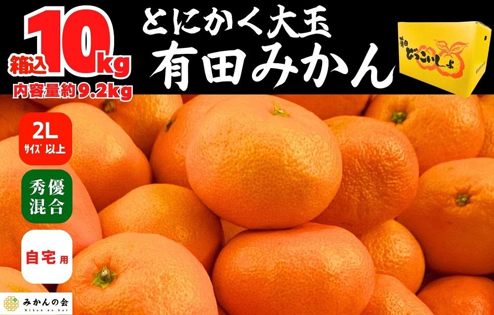 みかん 大玉 どっこいしょ 箱込 10kg ( 内容量約 9.2kg ) 2Lサイズ以上 秀品 優品 混合 有田みかん 和歌山県産 産地直送 家庭用［2025年11月中旬より2026年1月中旬頃順次出荷予定］［みかんの会］