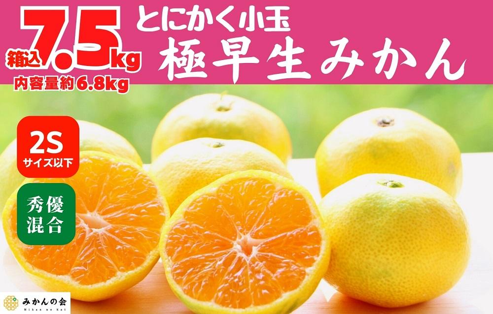 小玉みかん 極早生 箱込 7.5kg (内容量約 6.8kg) 2Sサイズ以下 秀品 優品 混合 有田みかん 和歌山県産 【みかんの会】　