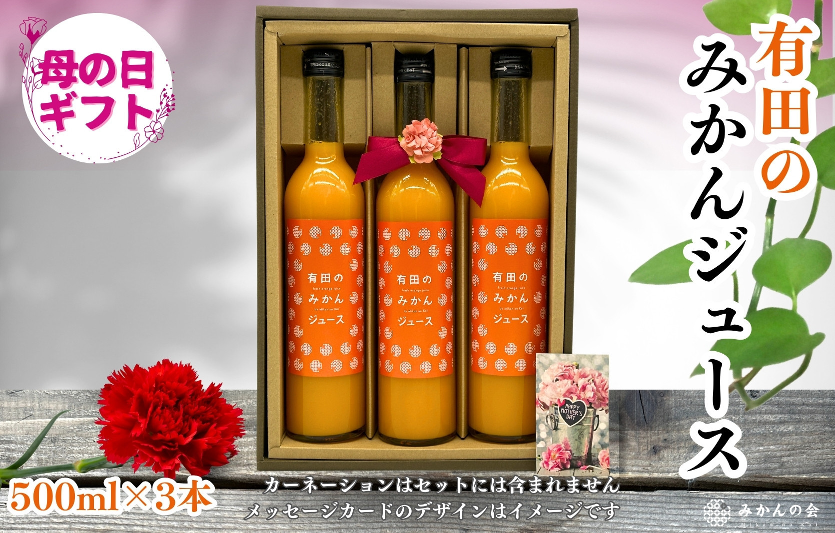 【母の日ギフト】みかんジュース (500ml × 3本) 和歌山産 有田みかん使用 果汁100％ ストレート 【みかんの会】