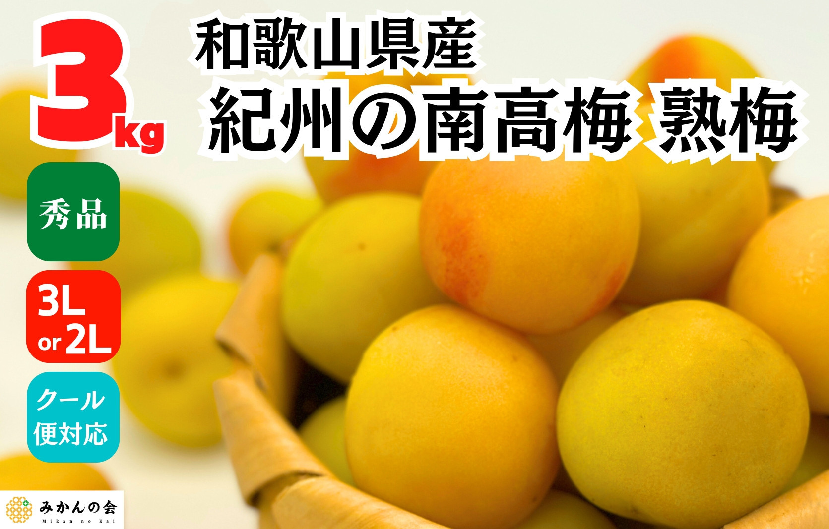熟梅 南高梅 3kg 秀品 3Lまたは2Lサイズ 和歌山県産 A品 梅干し作り用 梅ジャム作り用