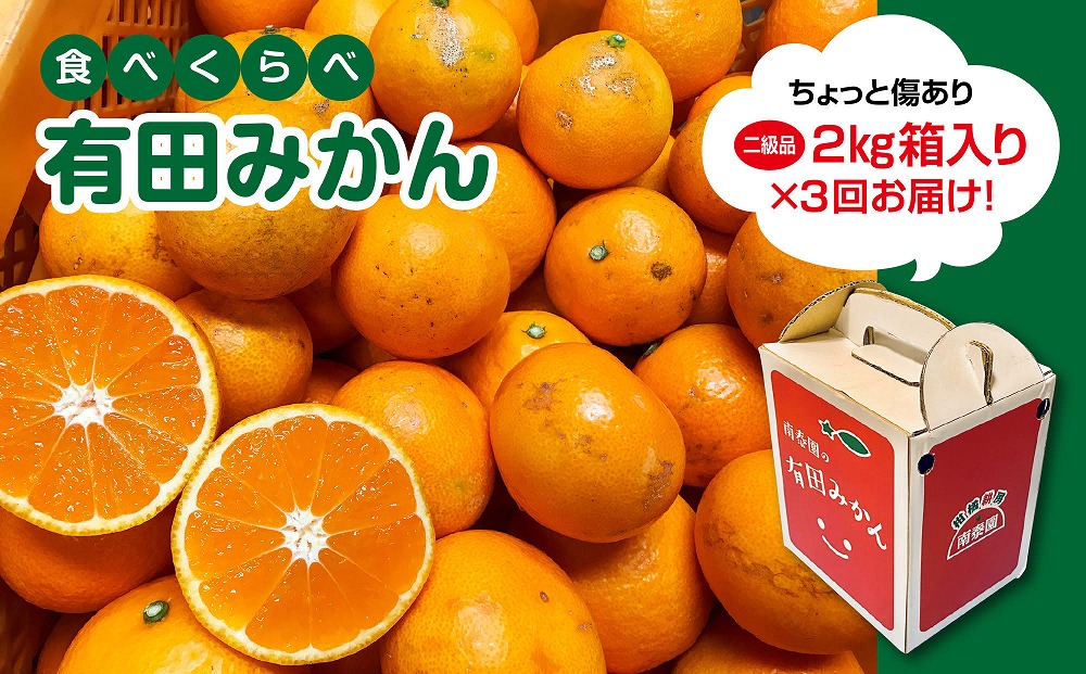 定期便 先行受付 2025年 10月発送スタート ちょっと 傷あり 2kg × 3回 コース 有田みかん 食べくらべ 3種 南泰園
