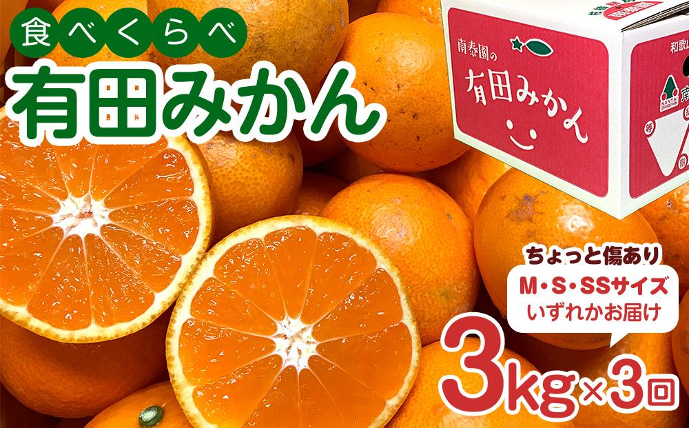 定期便 ちょっと 傷あり 3kg × 3回 コース 有田みかん 食べくらべ 3種 全3回 南泰園 みかん