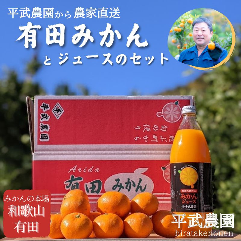 農家直送！有田みかん（約3kg訳あり≪サイズ混合≫）とジュースのセット 平武農園 ～蛍飛ぶ町から旬の便り～