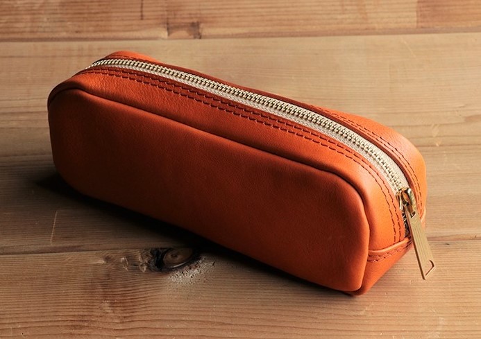 イタリアンレザーペンケース（筆箱） 【オレンジ】