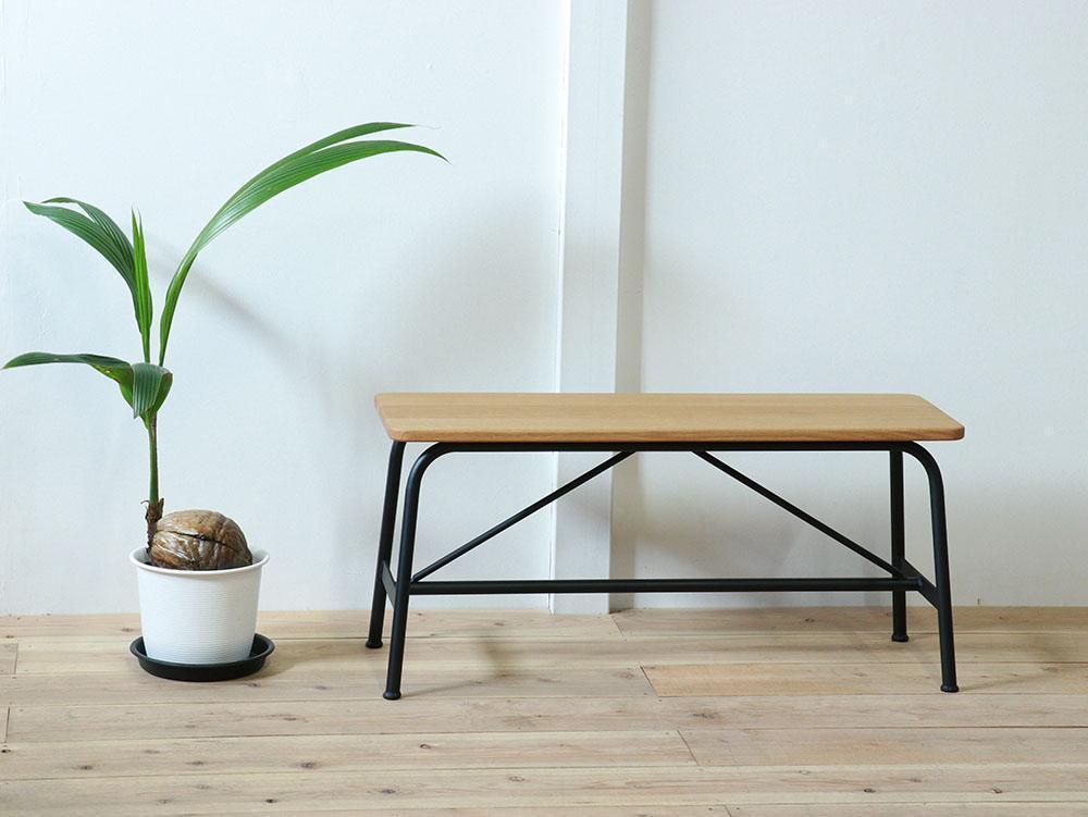 【W900】アイアンベンチ(木部：ダークブラウン　フレーム：艶消しクリア)オーク 無垢材 家具