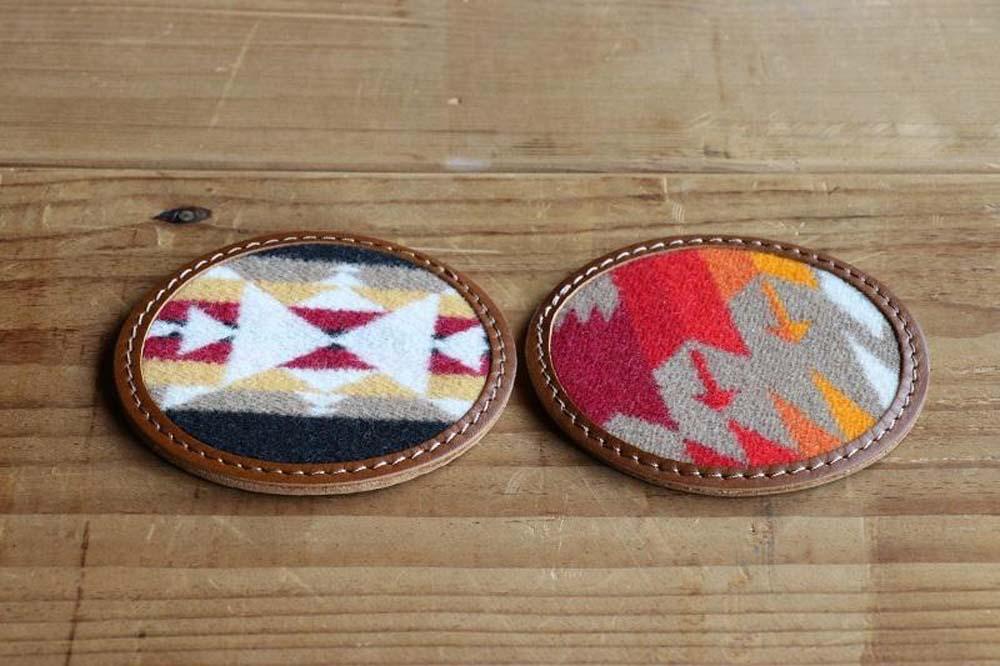 本革レザーコースターｘPENDLETON　【Tucson Khaki】2個セット