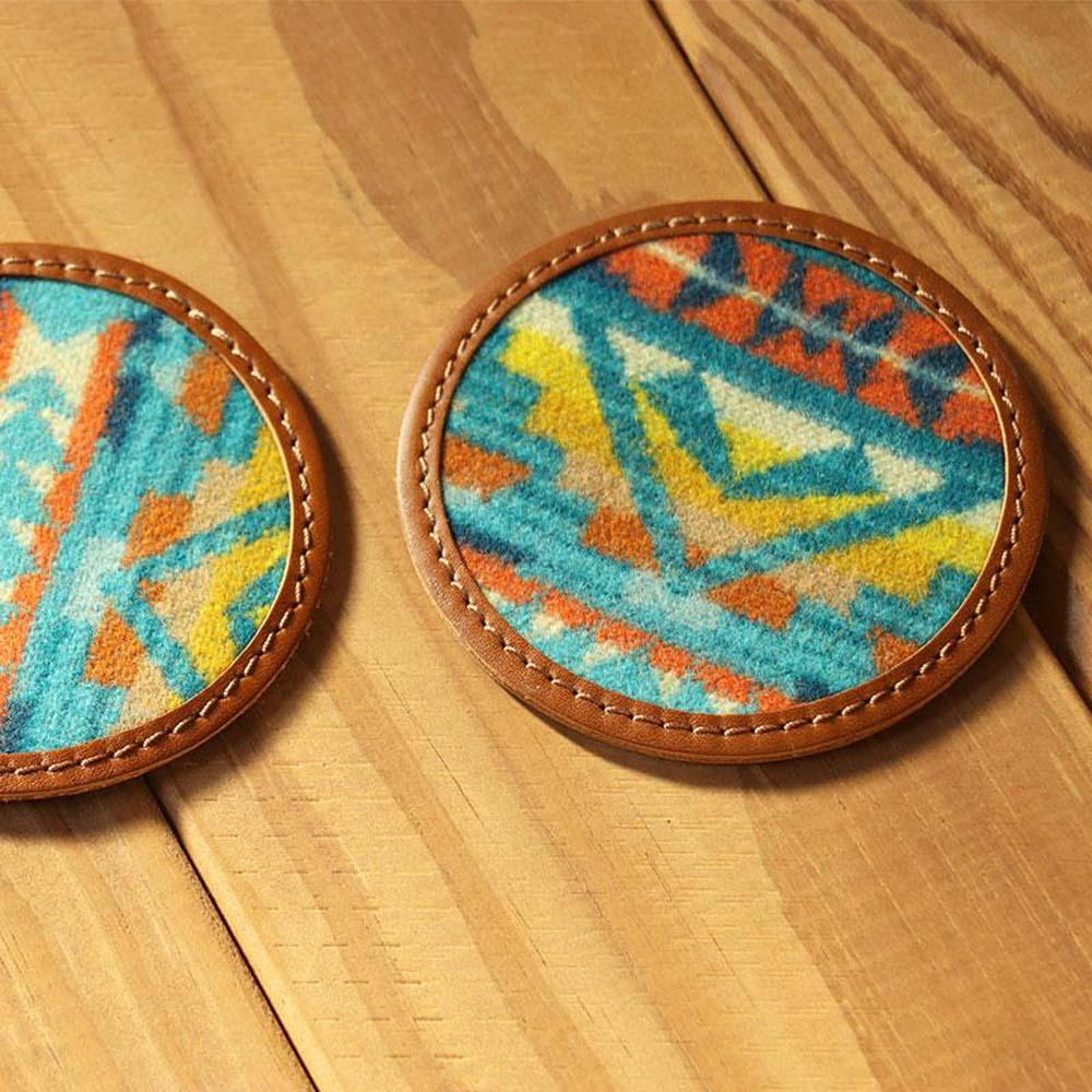 本革レザーコースターｘPENDLETON　【アルトメサディープターコイズ 】2個セット