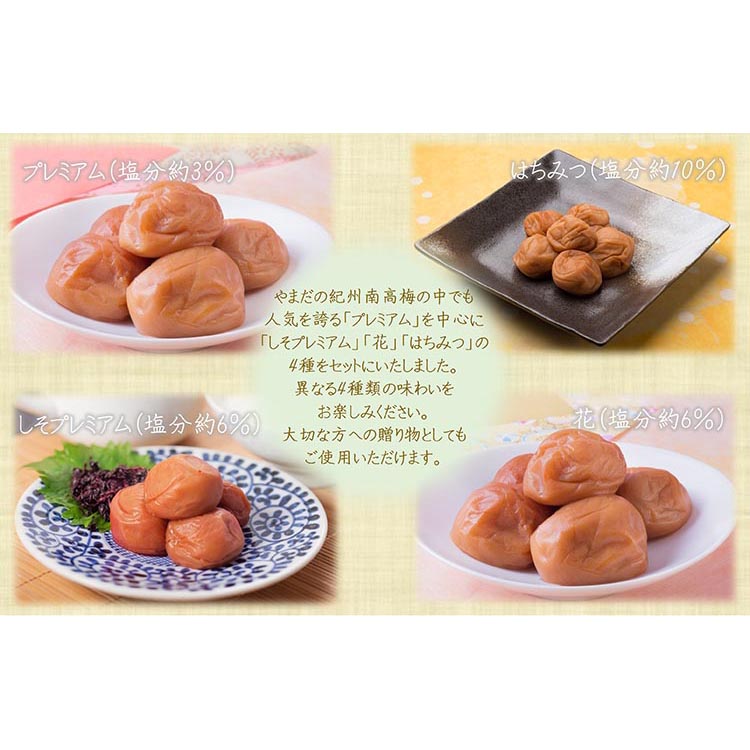 【定期便/3か月ごと/全3回】厳選紀州南高梅四種詰合せ