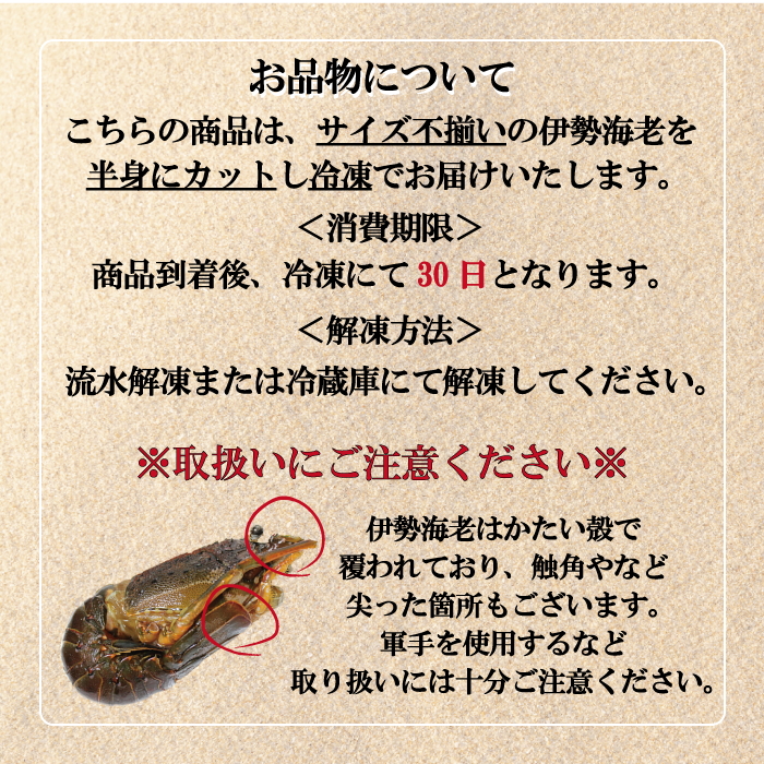 地元産 冷凍伊勢海老カット(サイズ不揃い）約1kg◇｜えび 