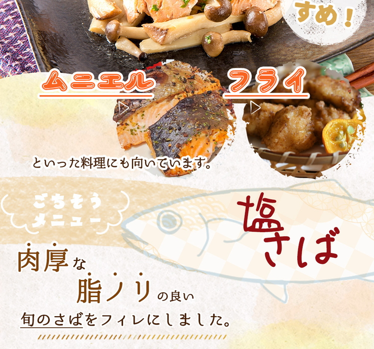 和歌山魚鶴仕込の甘口塩銀鮭切身4切&天然塩さばフィレ４枚