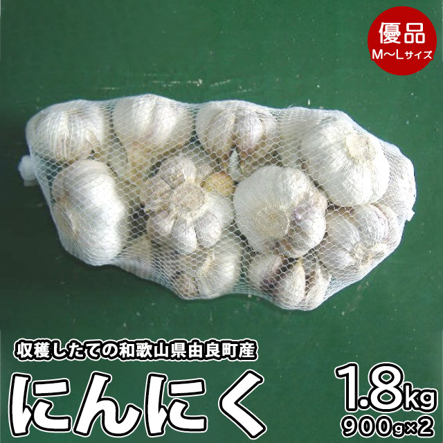 由良町産にんにく 優品 約1.8kg(900g×2／M～Lサイズ)
※北海道